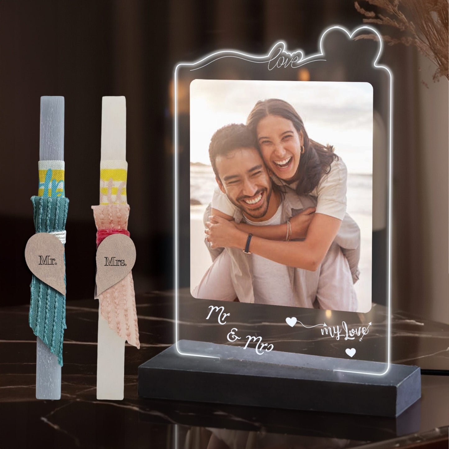 Λαμπάδα με plexiglass κορνίζα couple