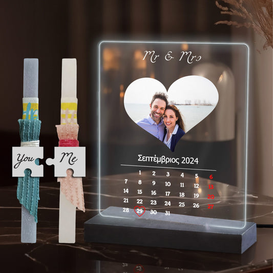 Λαμπάδα με Plexiglass Couple Color Calendar