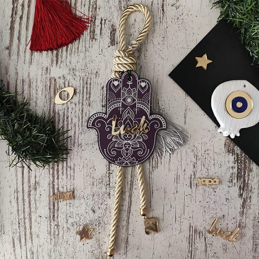 Κρεμαστό γούρι hand luck μωβ σκούρο