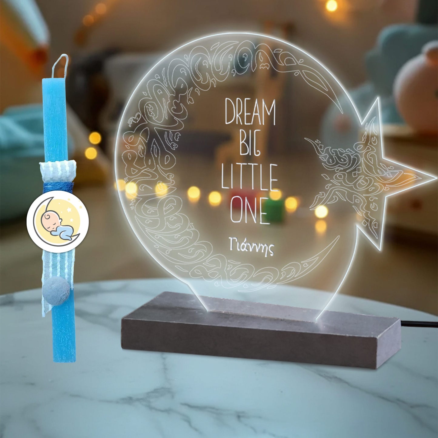 Λαμπάδα plexiglass 3d moon με plexiglass