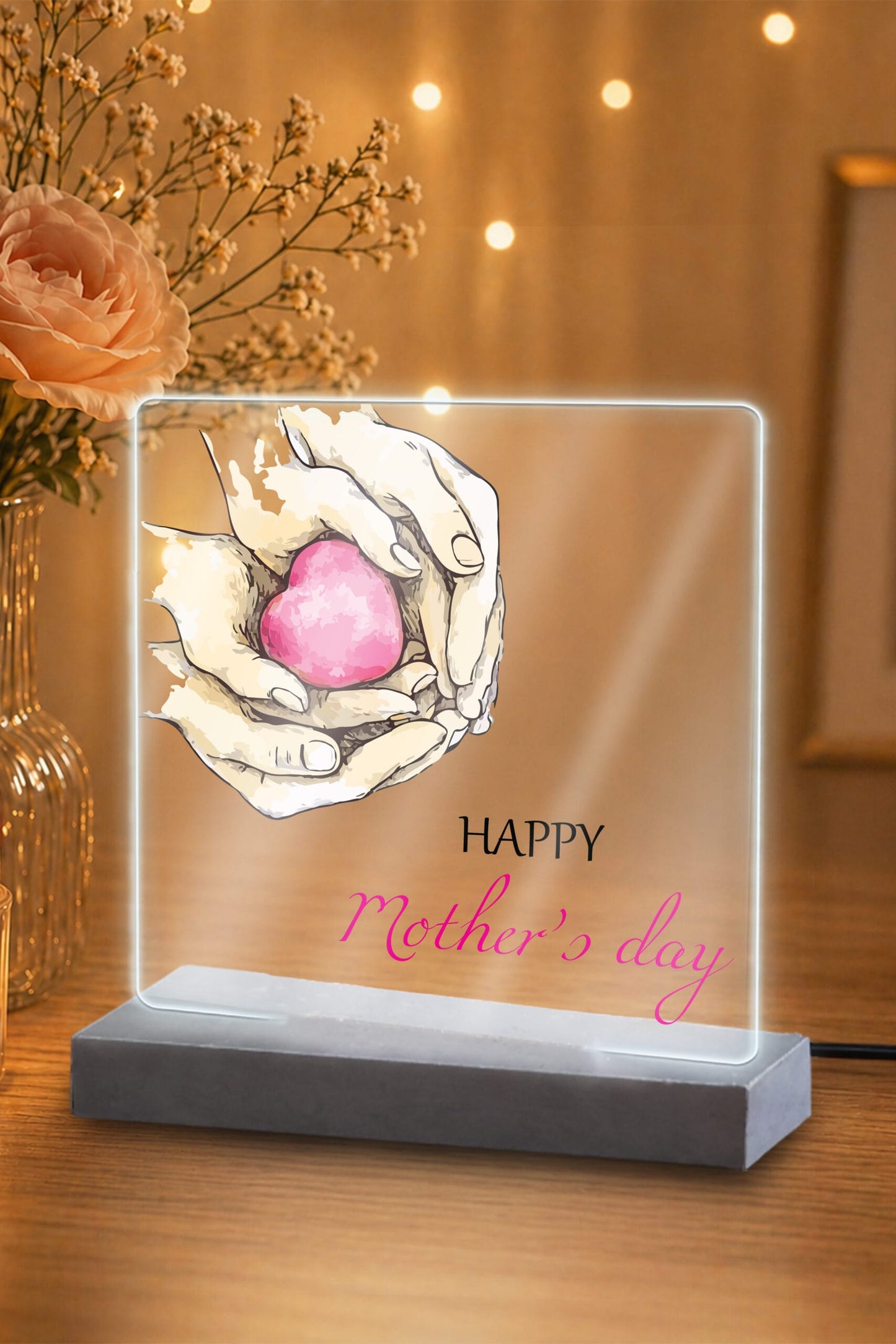 Φωτιστικό Plexiglass Mother's Day Hands Heart