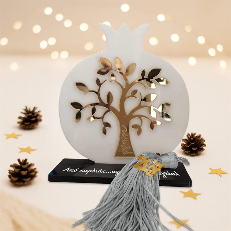 Γούρι ρόδι tree of life μαύρο με βάση σε άσπρο plexiglass