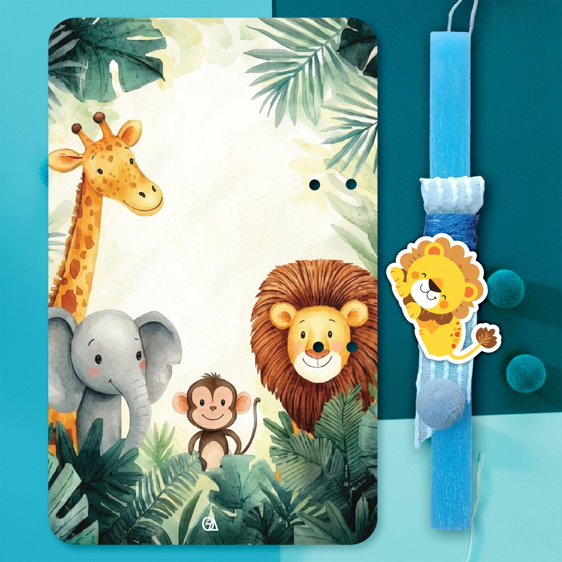 Ξύλινη λαμπάδα Smiling Lion — Theodor Creations