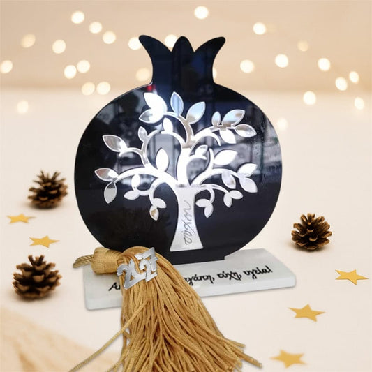 Γούρι ρόδι tree of life άσπρο με βάση σε μαύρο plexiglass