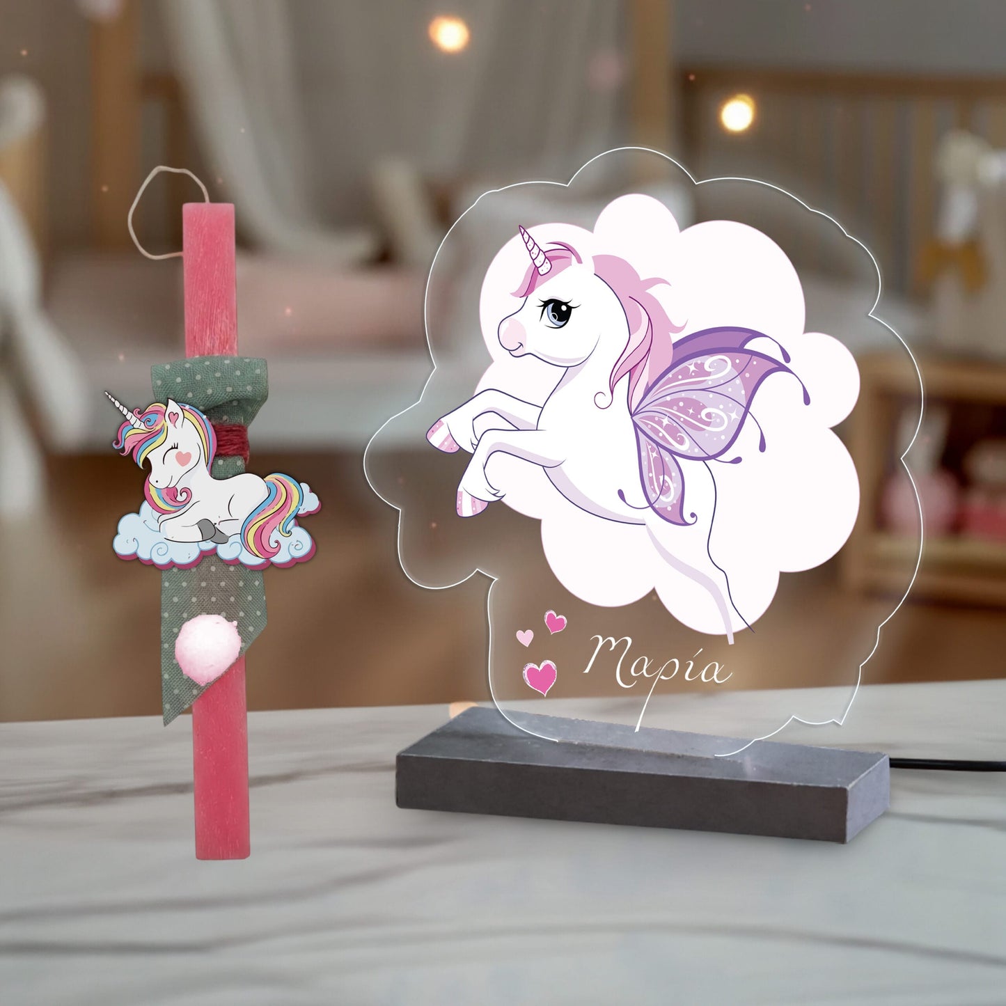 Λαμπάδα Unicorn με plexiglass — Theodor Creations