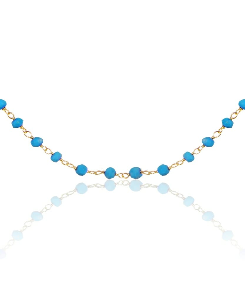Ροζάριο με γαλάζιους ημιπολύτιμους λίθους και επίχρυση αλυσίδα 18κ