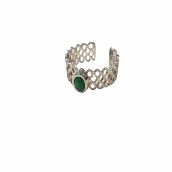 Αστάλινο δαχτυλίδι με πράσινη πέτρα