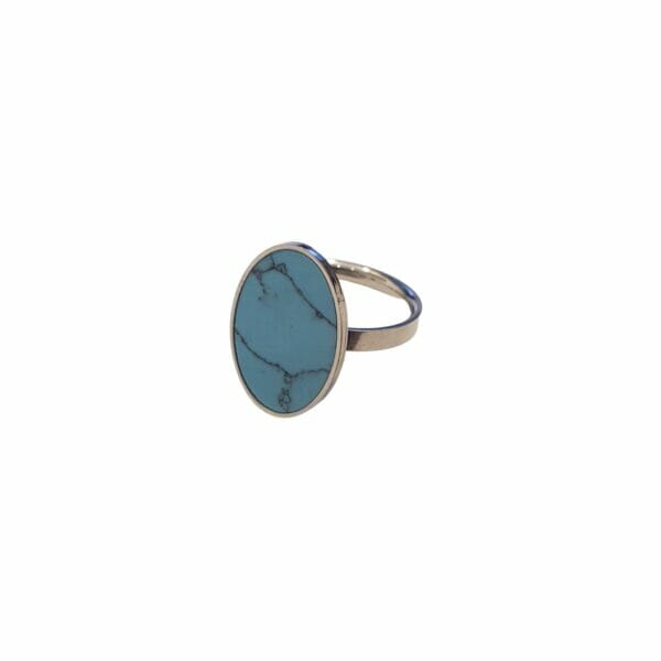 Αστάλινο δαχτυλίδι με γαλάζια πέτρα