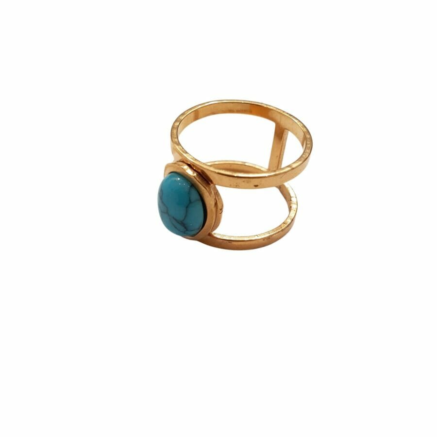 Ορείχαλκος δαχτυλίδι με γαλάζιες πέτρες επίχρυσο