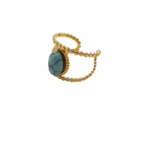 Ορείχαλκος δαχτυλίδι με γαλάζια πέτρα επίχρυσο