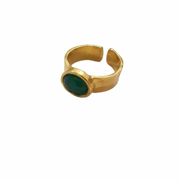 Ορείχαλκος δαχτυλίδι οβάλ καστόνι με πράσινη πέτρα επίχρυσο